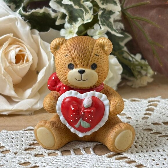 Lucy and Me Valentine Teddy Bear with Love Red Heart and Bow Grannycore Decor - Picture 1 of 4